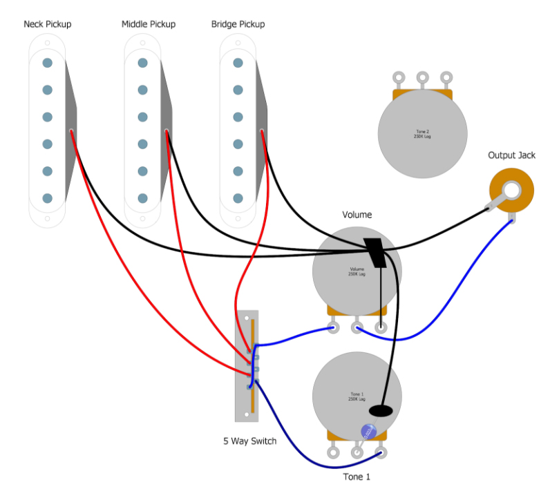 Wiring Diagram For Electric Guitar With 1 Tone 1 Volume In 3 Pickups from humbuckersoup.com