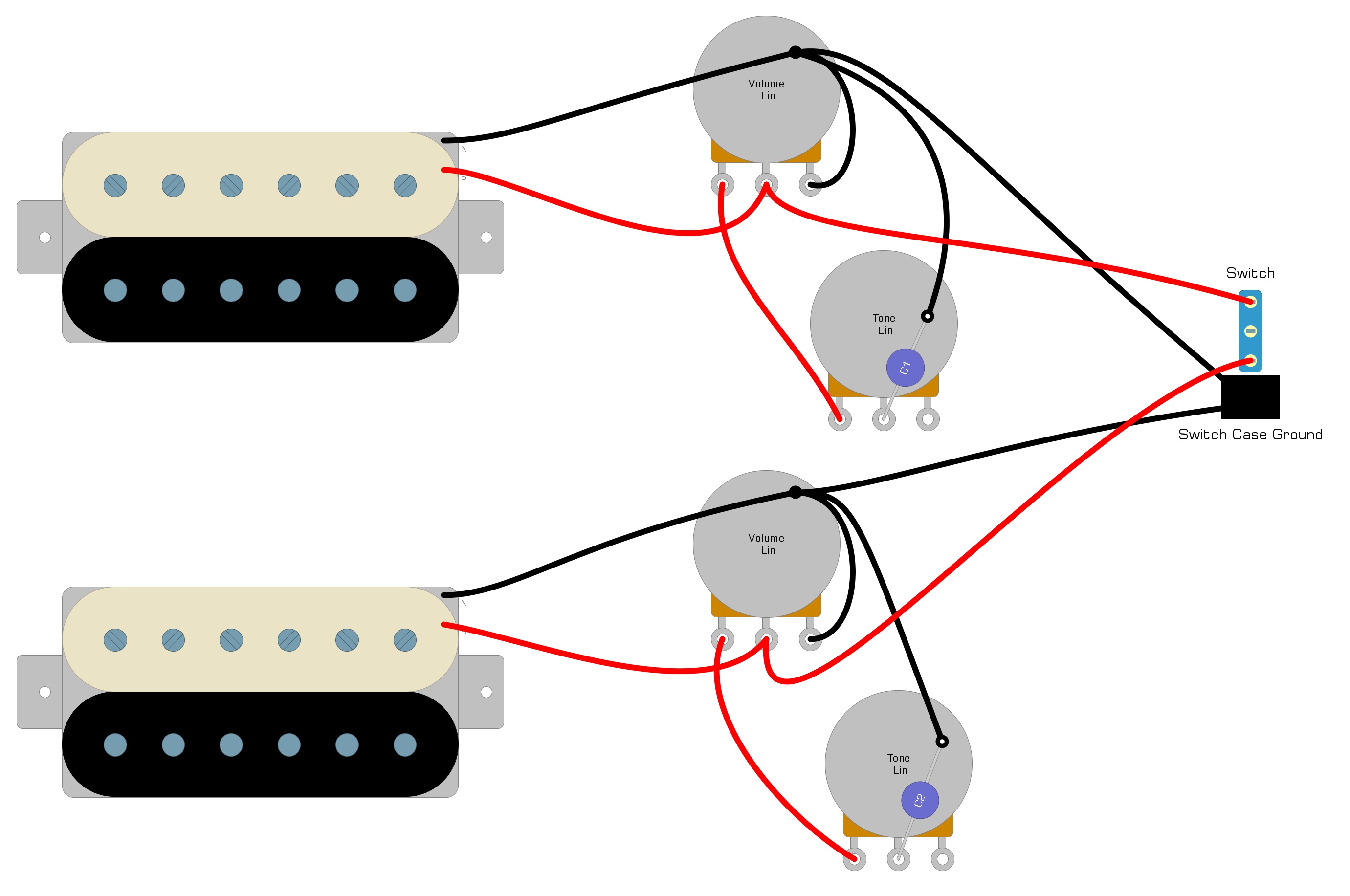 SOLO ESK-35 Wiring Diagram – Semi-Hollow Body Guitar Kit – Humbucker Soup